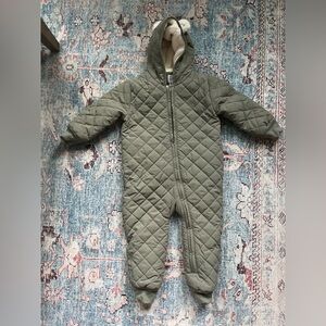 GAP Quilted baby Footie in Sage. Bear suit, bunting, winter jacket coat